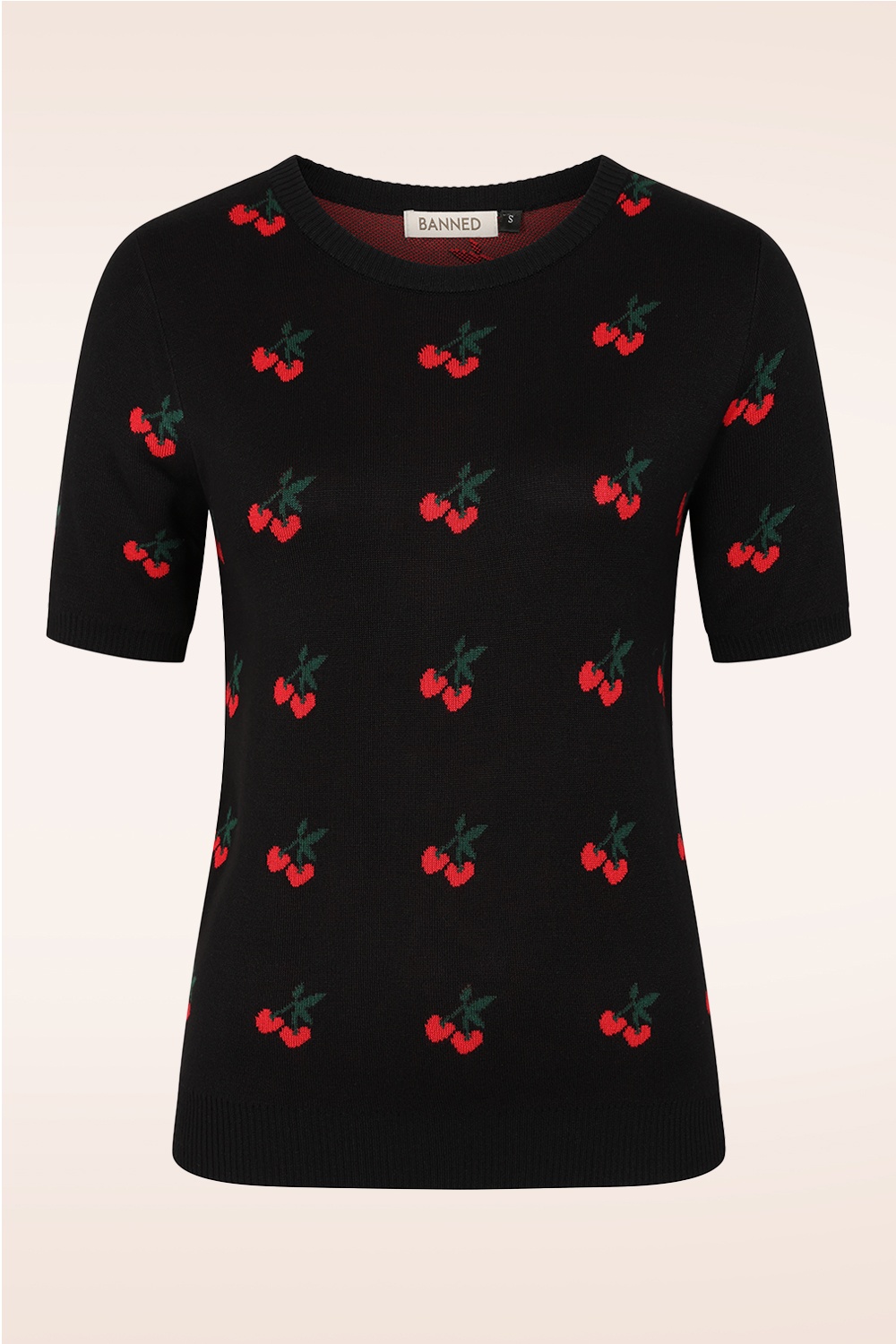 Banned Retro - Sonia Fair Isle Cherry trui in zwart 2