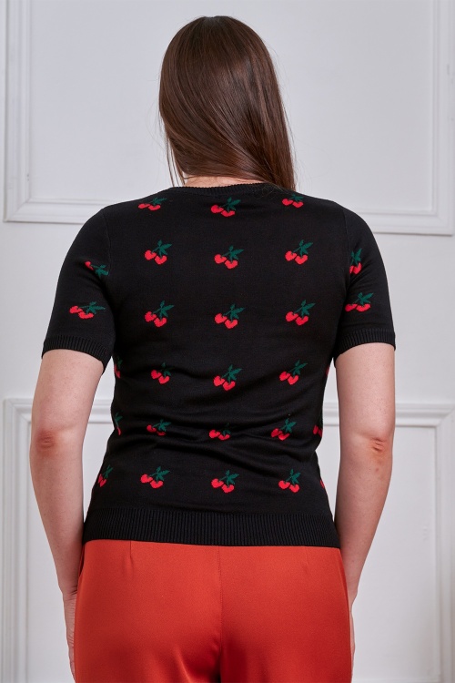 Banned Retro - Sonia Fair Isle Cherry trui in zwart 4