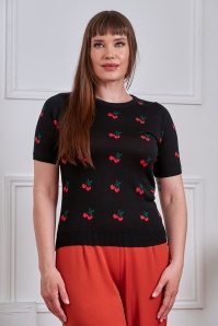 Banned Retro - Sonia Fair Isle Cherry trui in zwart