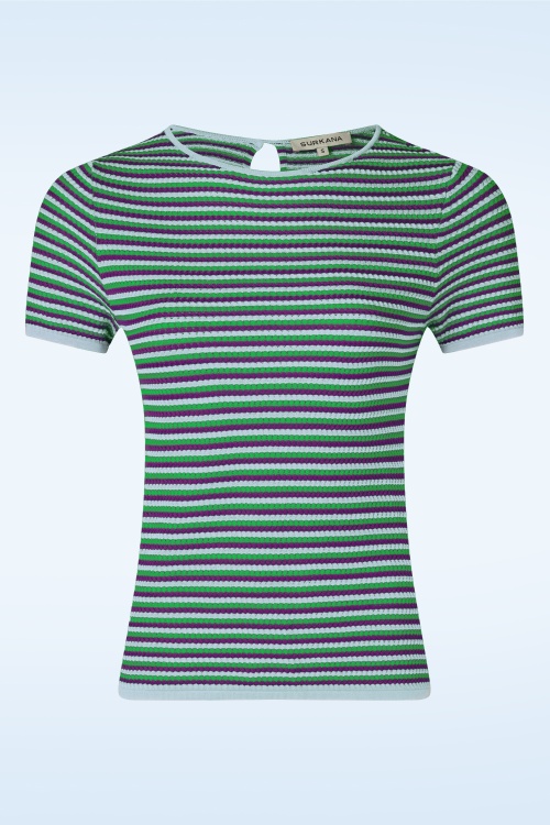 Surkana - Faye Stripe gebreide top in hemelsblauw