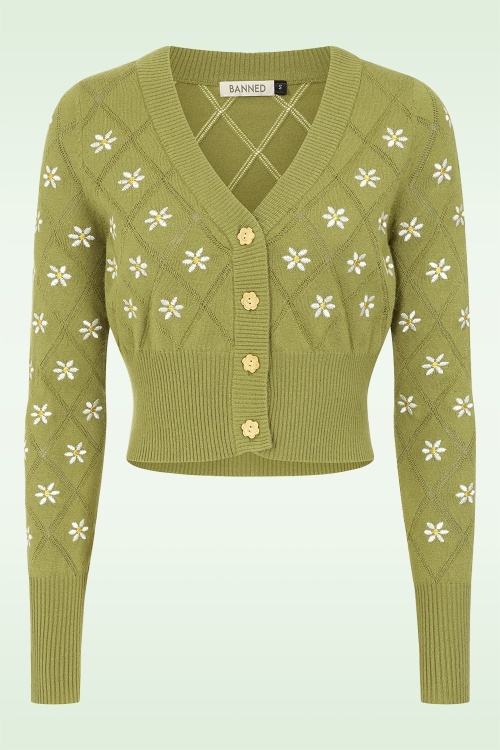 Banned Retro - Fearn Flower vest in olijfgroen 2