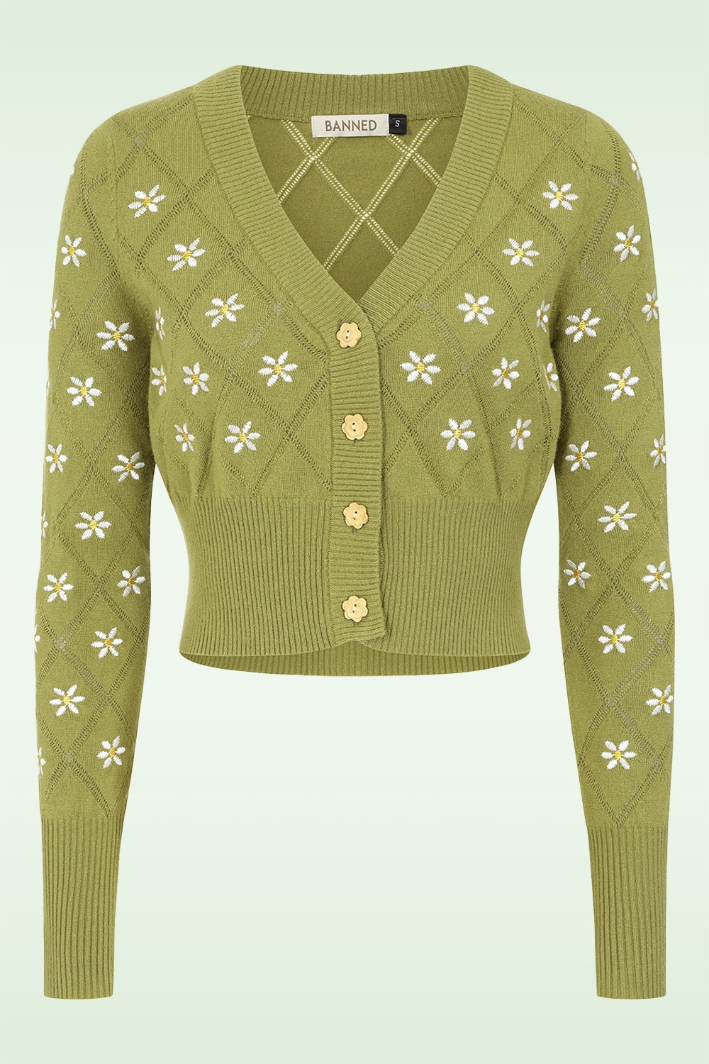 Banned Retro - Fearn Flower vest in olijfgroen 2