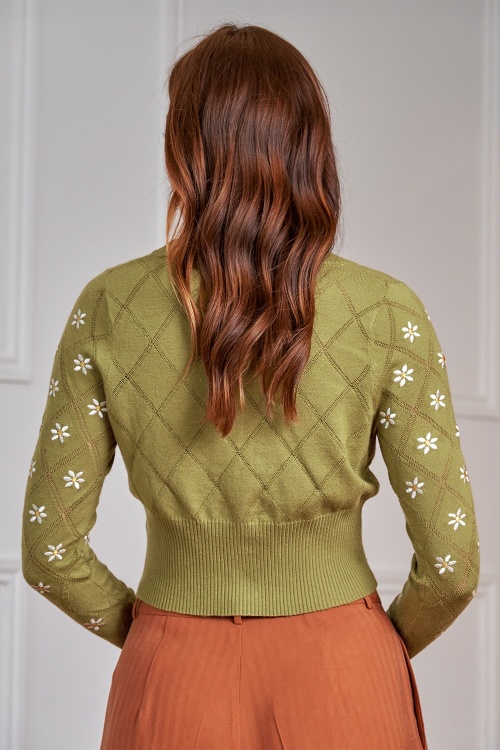 Banned Retro - Fearn Flower vest in olijfgroen 4