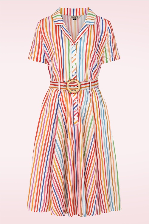 Banned Retro - Bella Stripe swing jurk in multi 2