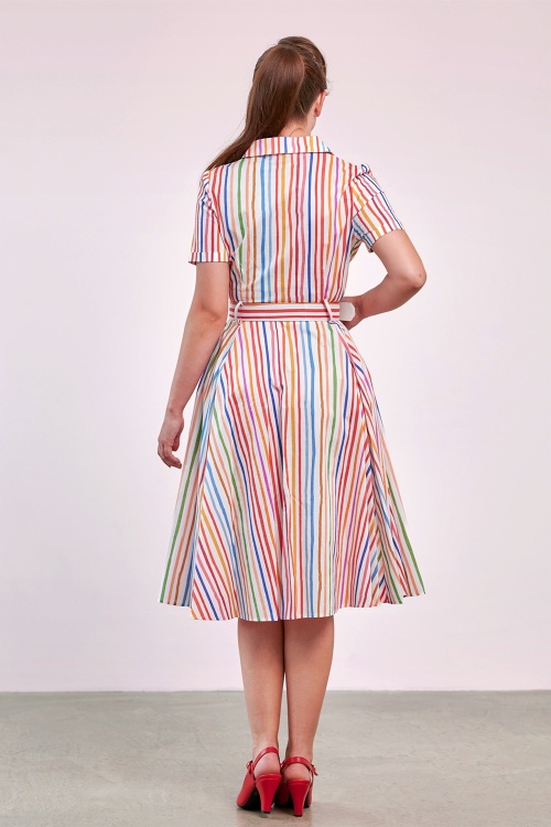 Banned Retro - Bella Stripe swing jurk in multi 4