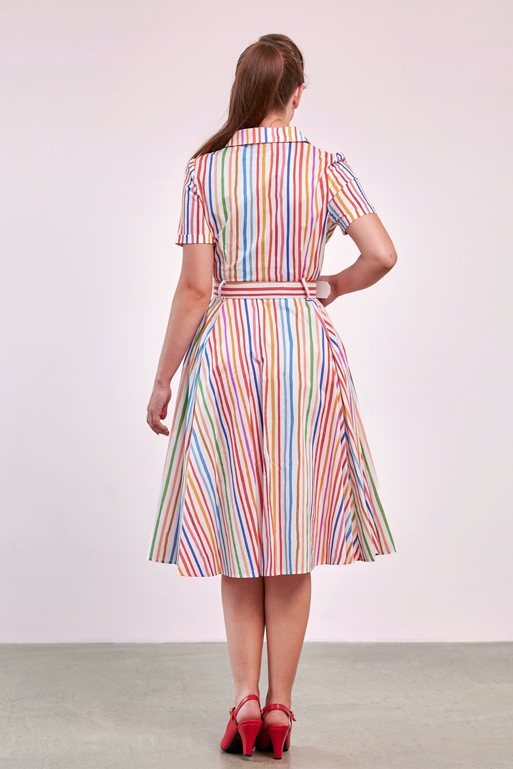 Banned Retro - Bella Stripe swing jurk in multi 4