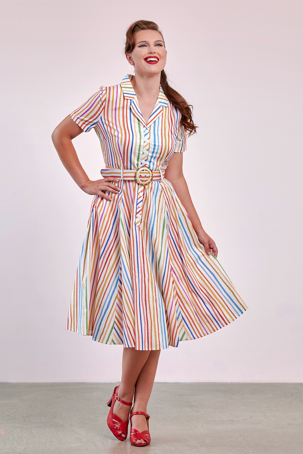 Banned Retro - Bella Stripe swing jurk in multi