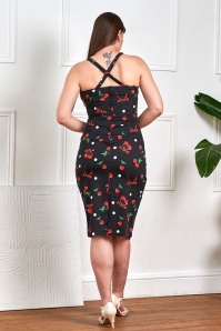 Banned Retro - Tullia Cherries And Bows pencil jurk in zwart 2