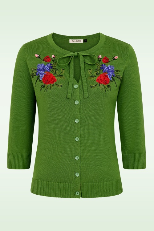 Banned Retro - Floral Serenade vest in groen 2