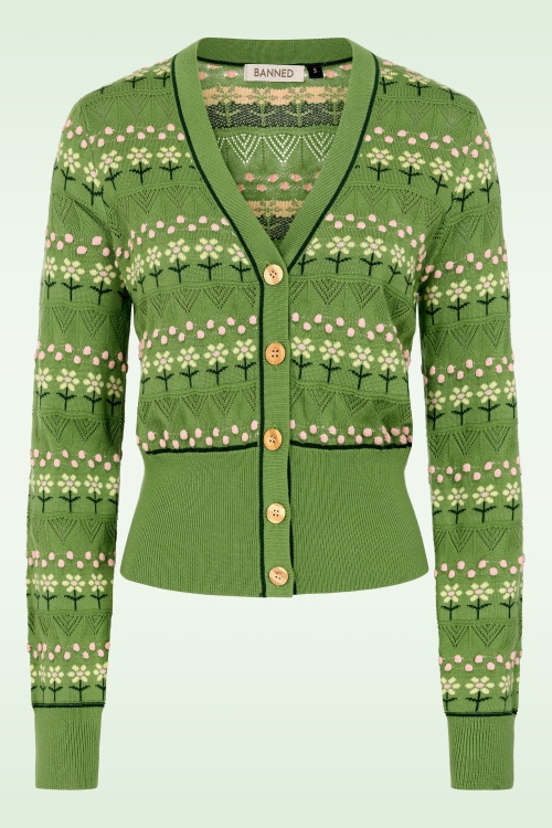 Banned Retro - Kitty Bloom vest in groen 2