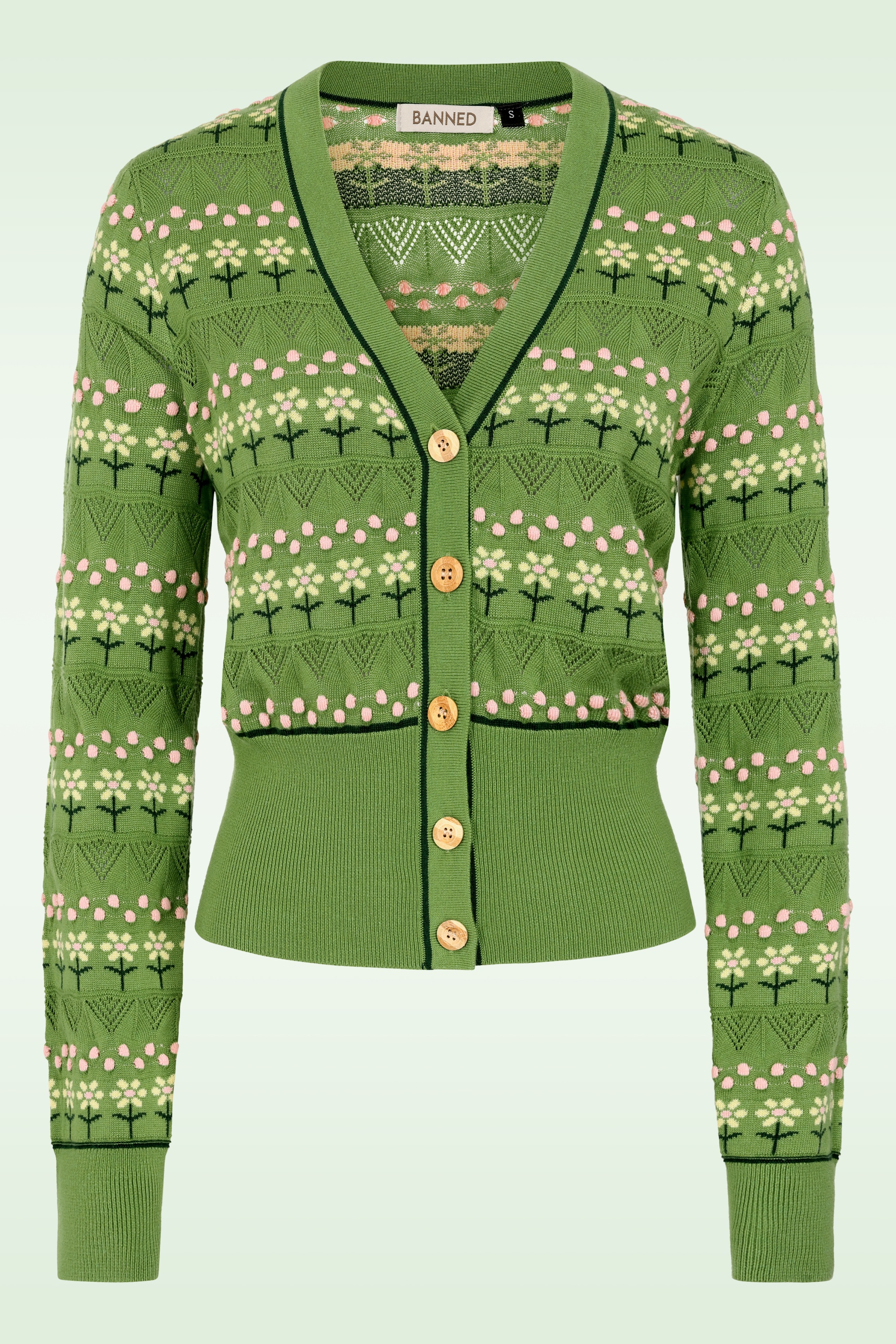 Banned Retro - Kitty Bloom vest in groen 2