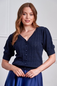 Banned Retro - Sweet Hearts vest in marineblauw