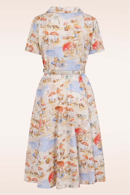 Banned Retro - Bella Retro Beach swing jurk in crème en multi 5