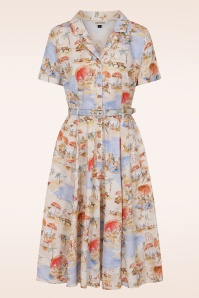 Banned Retro - Bella Retro Beach swing jurk in crème en multi 2