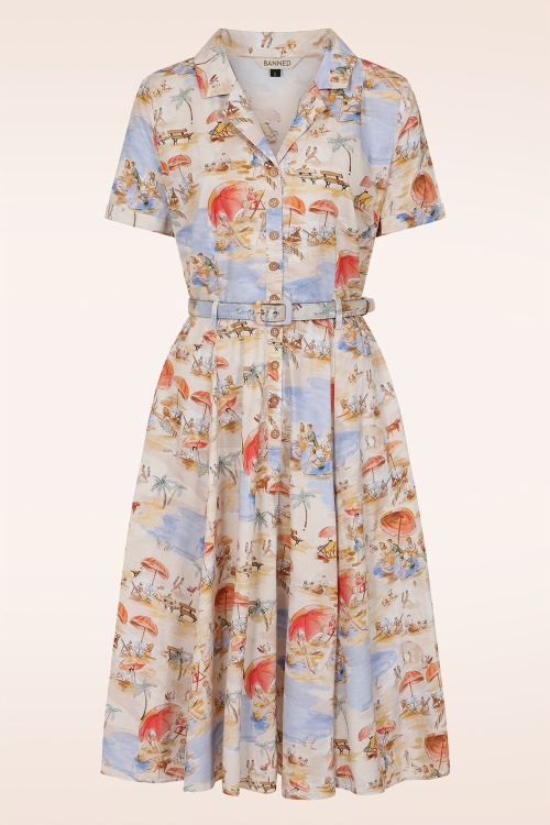 Banned Retro - Bella Retro Beach swing jurk in crème en multi 2