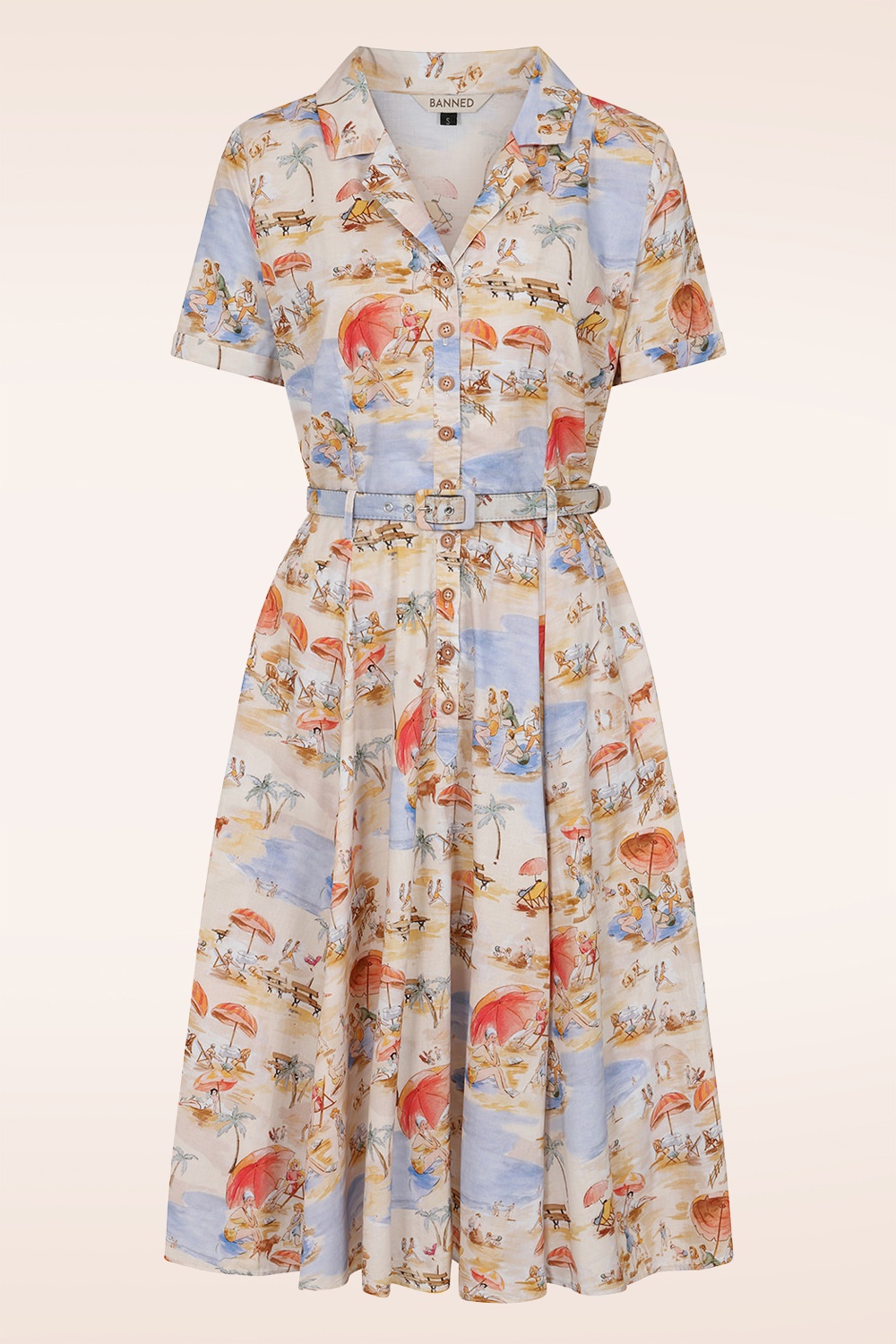 Banned Retro - Bella Retro Beach swing jurk in crème en multi 2