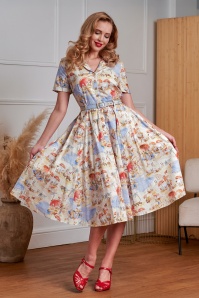 Banned Retro - Bella Retro Beach swing jurk in crème en multi