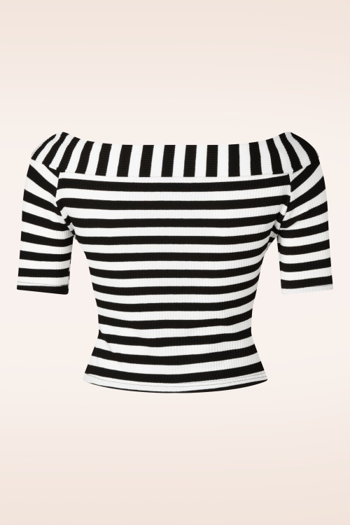 Topvintage Boutique Collection - Topvintage Exclusive ~ Adira Stripe top in zwart en wit 5