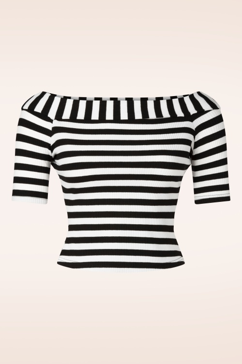 Topvintage Boutique Collection - Topvintage Exclusive ~ Adira Stripe top in zwart en wit 2