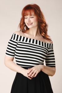 Topvintage Boutique Collection - Topvintage Exclusive ~ Adira Stripe top in zwart en wit
