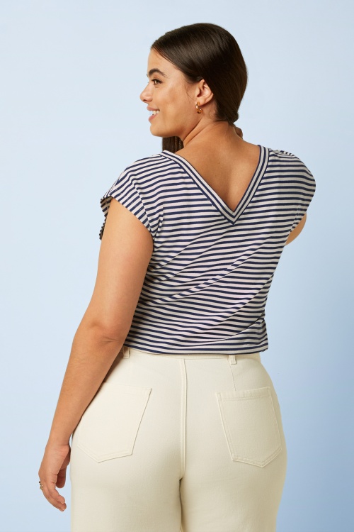 King Louie - Double V Mariniere Stripe top in beacon blauw 3