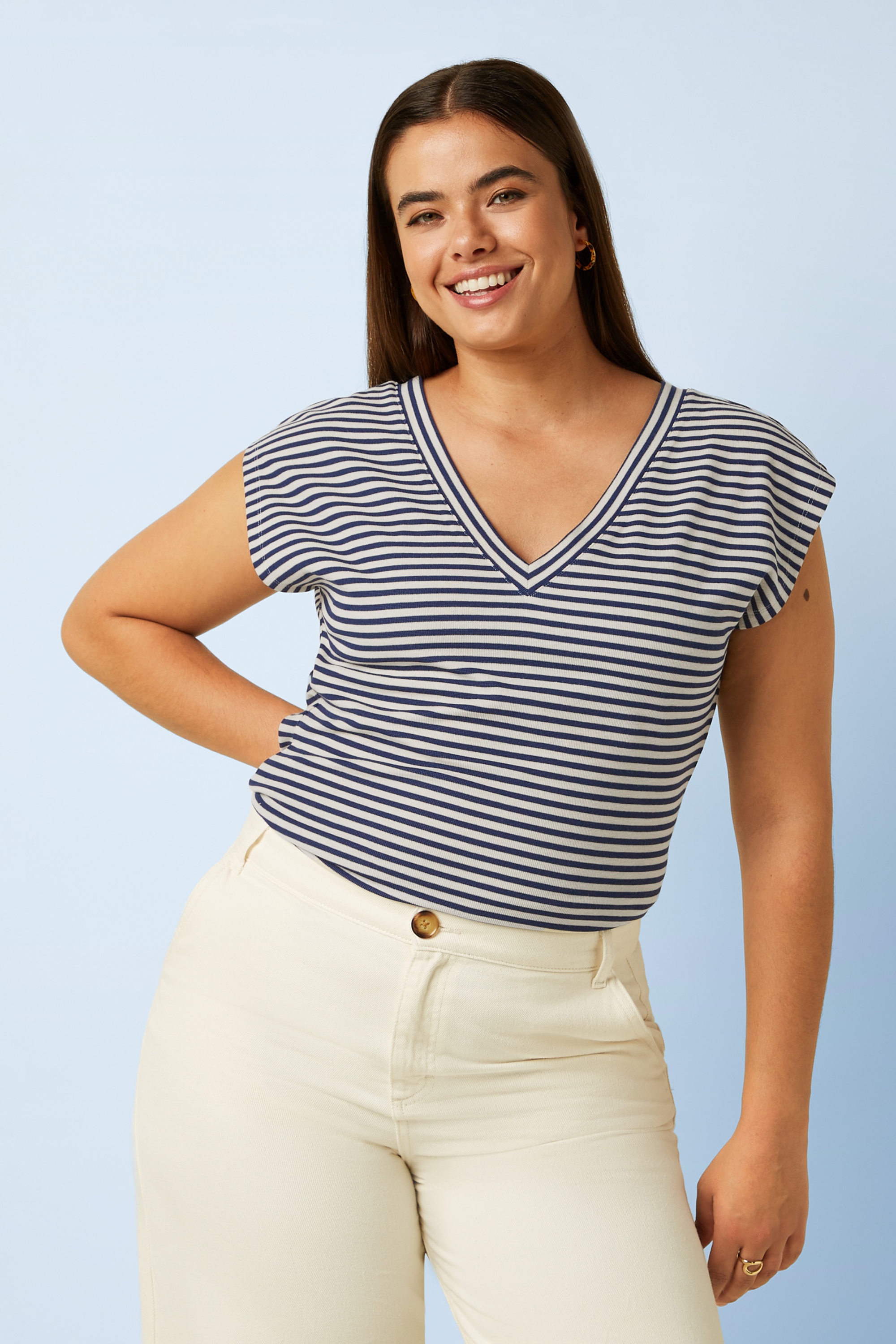 King Louie - Double V Mariniere Stripe top in beacon blauw