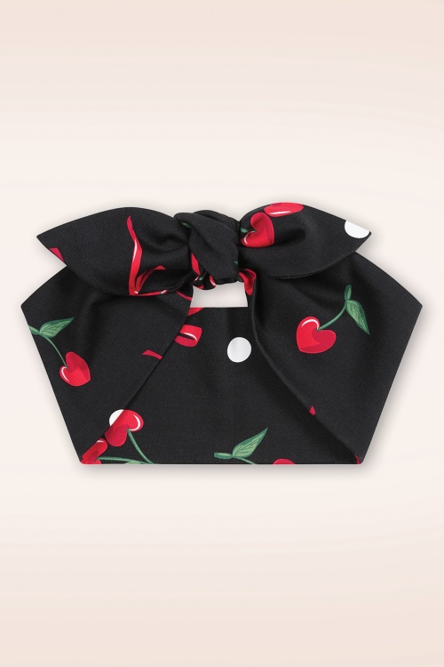Banned Retro - Cherries and Bows bandana in zwart 2