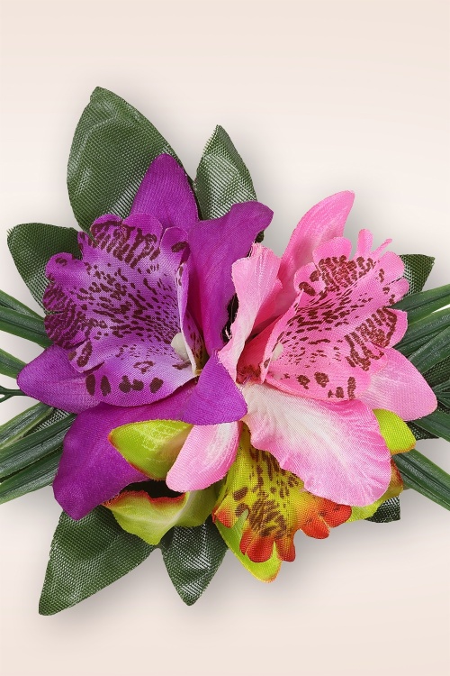 Banned Retro - Tropical Bloom haarclip in fuchsia 2