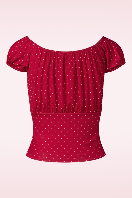 Vintage Chic for Topvintage - Topvintage exclusive ~ Belinda pin dot off-shoulder top in rood 4
