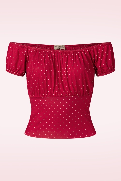 Vintage Chic for Topvintage - Topvintage exclusive ~ Belinda pin dot off-shoulder top in rood