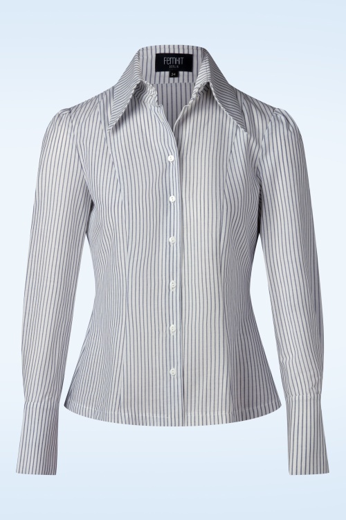 Femkit - Agnes Striped blouse in wit en marineblauw