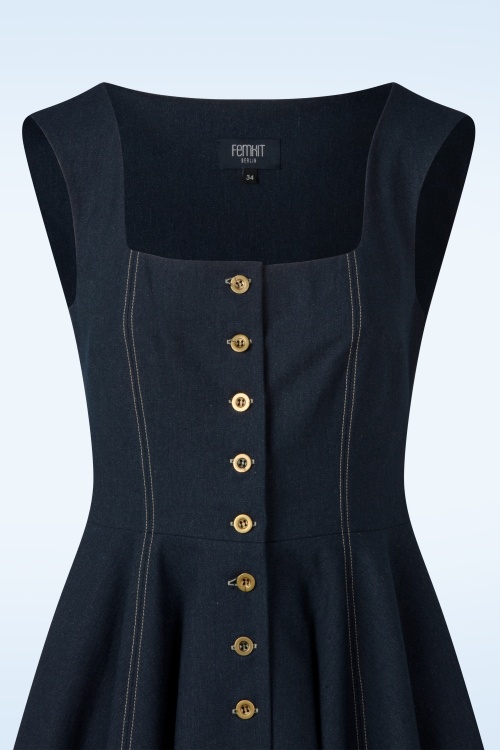 Femkit - Heide pinafore denim jurk in donkerblauw 2