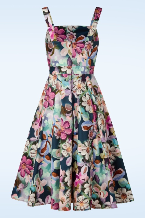Hearts & Roses - Topvintage exclusive ~ Livia Blossom swing jurk in donkerblauw en multi 3