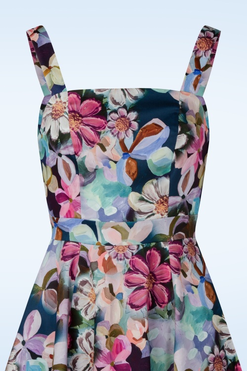 Hearts & Roses - Topvintage exclusive ~ Livia Blossom swing jurk in donkerblauw en multi 2