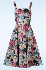 Hearts & Roses - Topvintage exclusive ~ Livia Blossom swing jurk in donkerblauw en multi