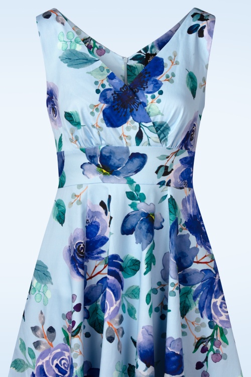 Hearts & Roses - Topvintage exclusive ~ Breezy Blooms swing jurk in blauw 2