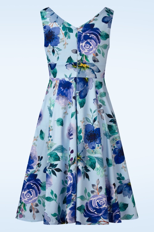 Hearts & Roses - Topvintage exclusive ~ Breezy Blooms swing jurk in blauw 3