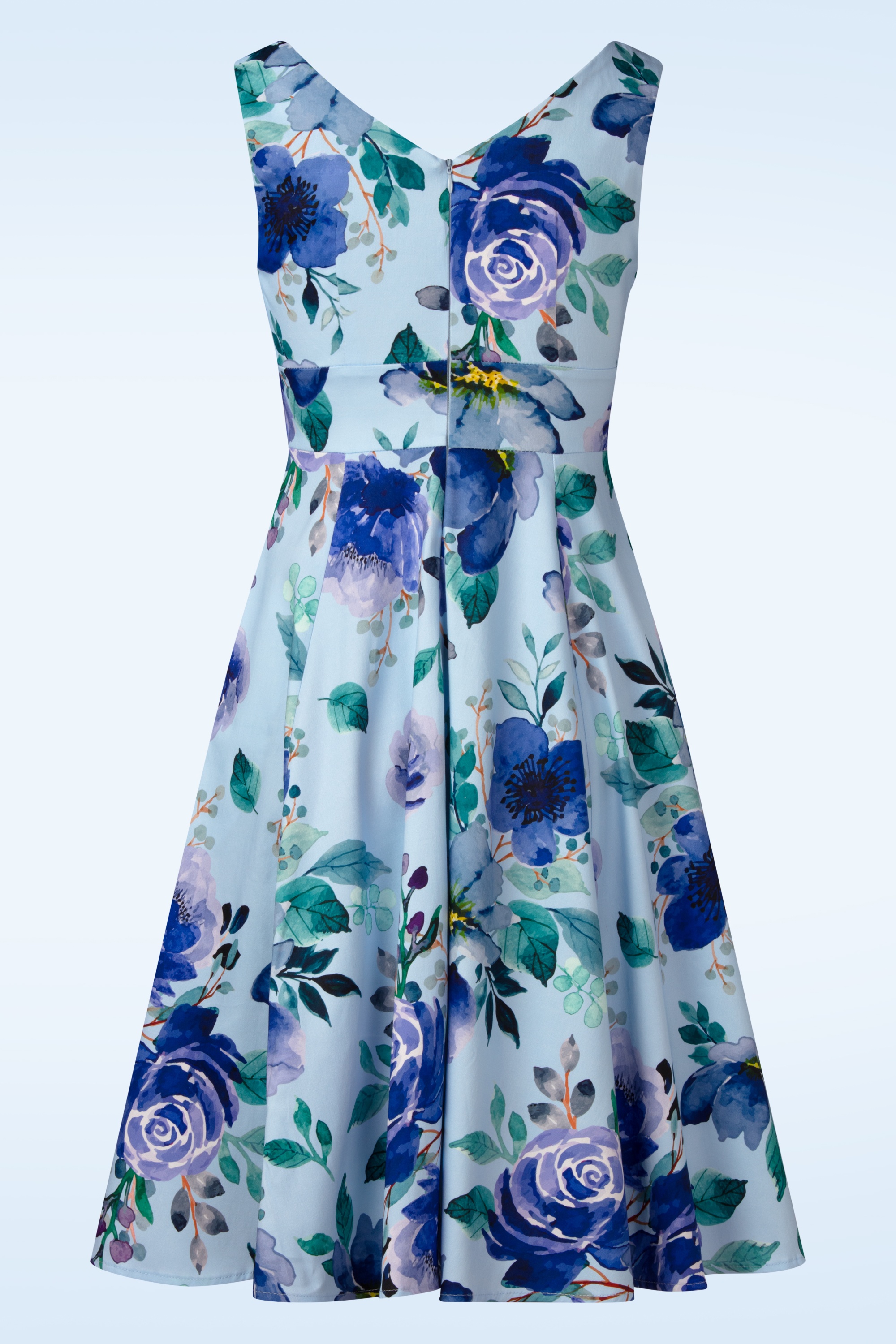Hearts & Roses - Topvintage exclusive ~ Breezy Blooms swing jurk in blauw 3