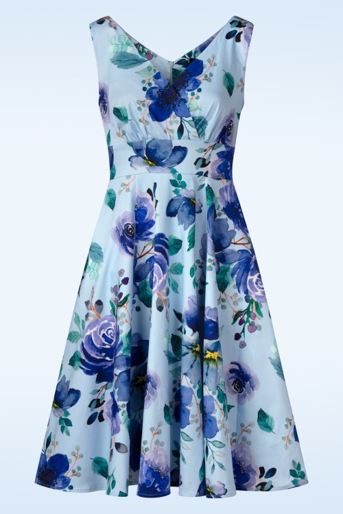 Hearts & Roses - Topvintage exclusive ~ Breezy Blooms swing jurk in blauw