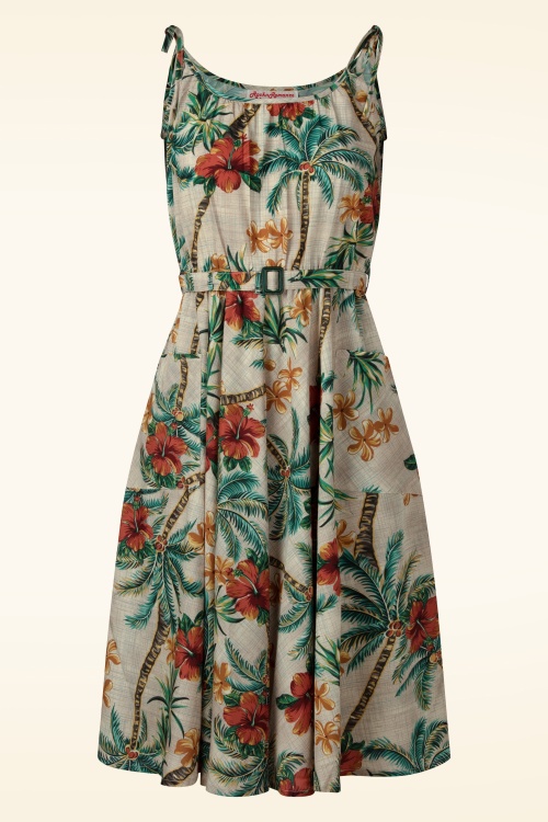 Rock N Romance - Suzy Tiki Palm jurk in beige en multi