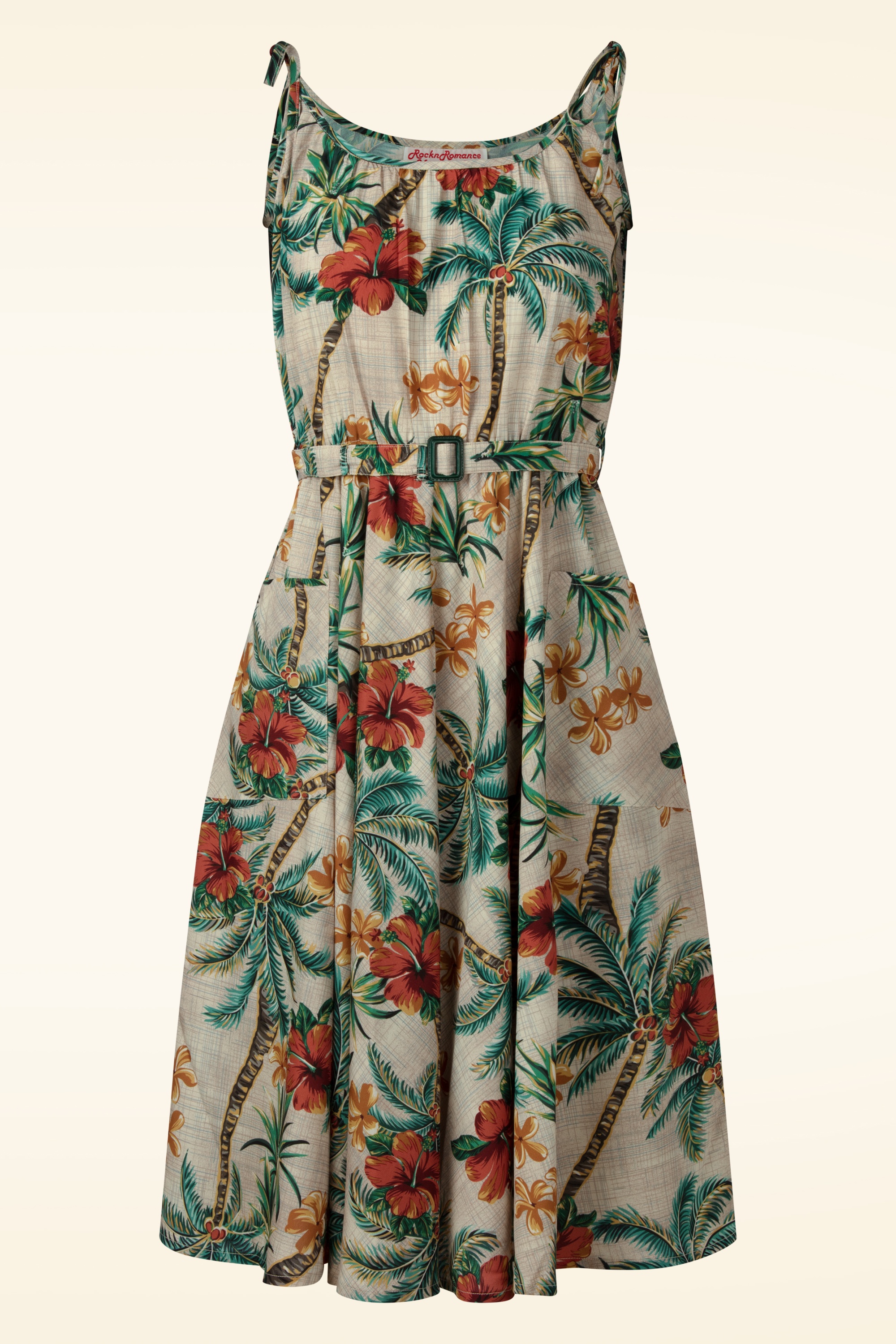 Rock N Romance - Suzy Tiki Palm jurk in beige en multi