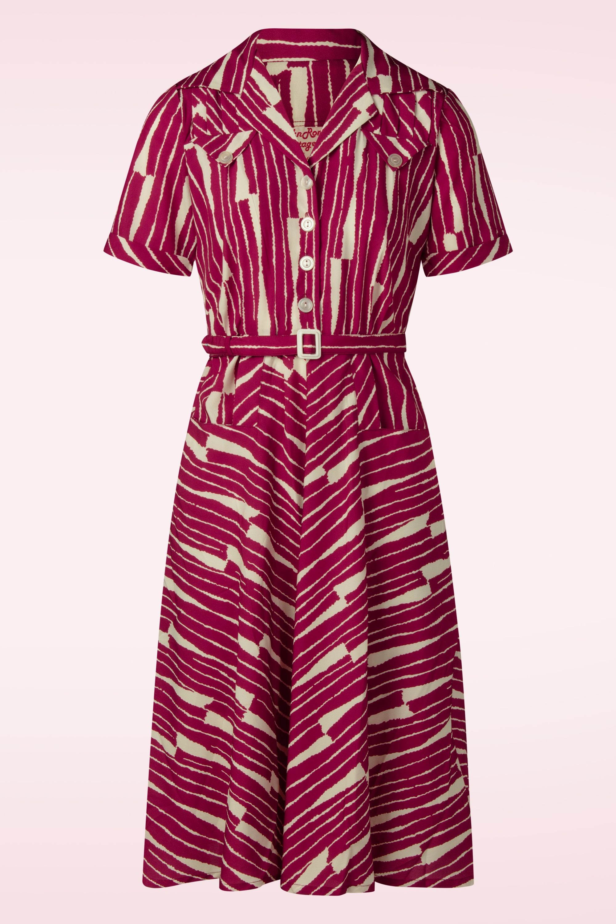 Rock N Romance - Polly Santa Monica jurk in framboos en gebroken wit