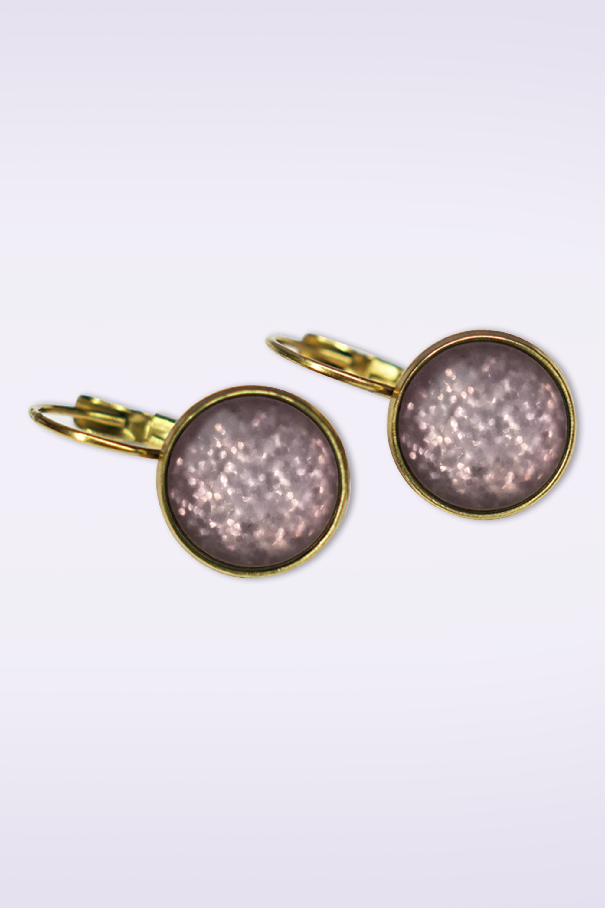 Urban Hippies - Vergulde dot oorbellen in glitter mauve 2