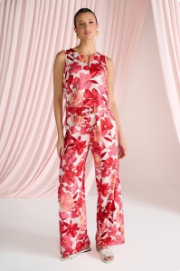 K-Design - Kendra Blossom jumpsuit in gebroken wit en rood
