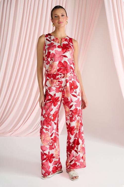 K-Design - Kendra Blossom jumpsuit in gebroken wit en rood