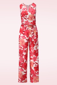 K-Design - Kendra Blossom jumpsuit in gebroken wit en rood 2