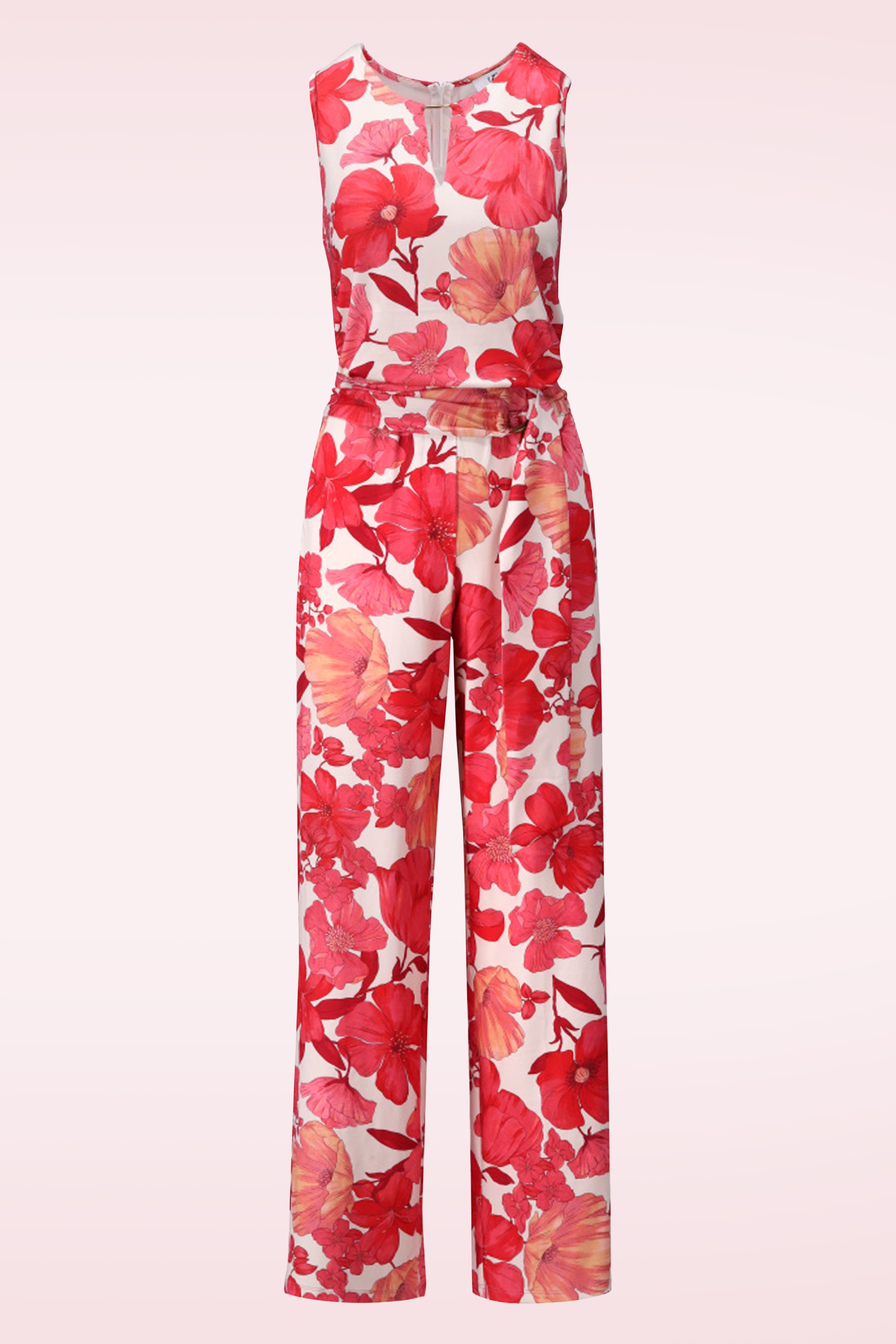 K-Design - Kendra Blossom jumpsuit in gebroken wit en rood 2