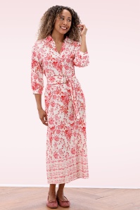 K-Design - Sakura Blossom maxi jurk in crème en roze