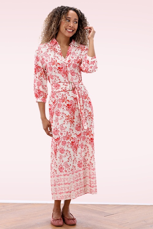 K-Design - Sakura Blossom maxi jurk in crème en roze