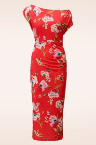 K-Design - Clementine Floral pencil jurk in koraal en multi 2